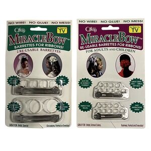 Vintage Miracle Bow Barrettes Ribbon Hair Accessory Reusable 90s NOS Set Of 2